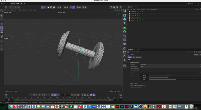 Started making an extremely simple obeject with cylinders to explore the software more. 